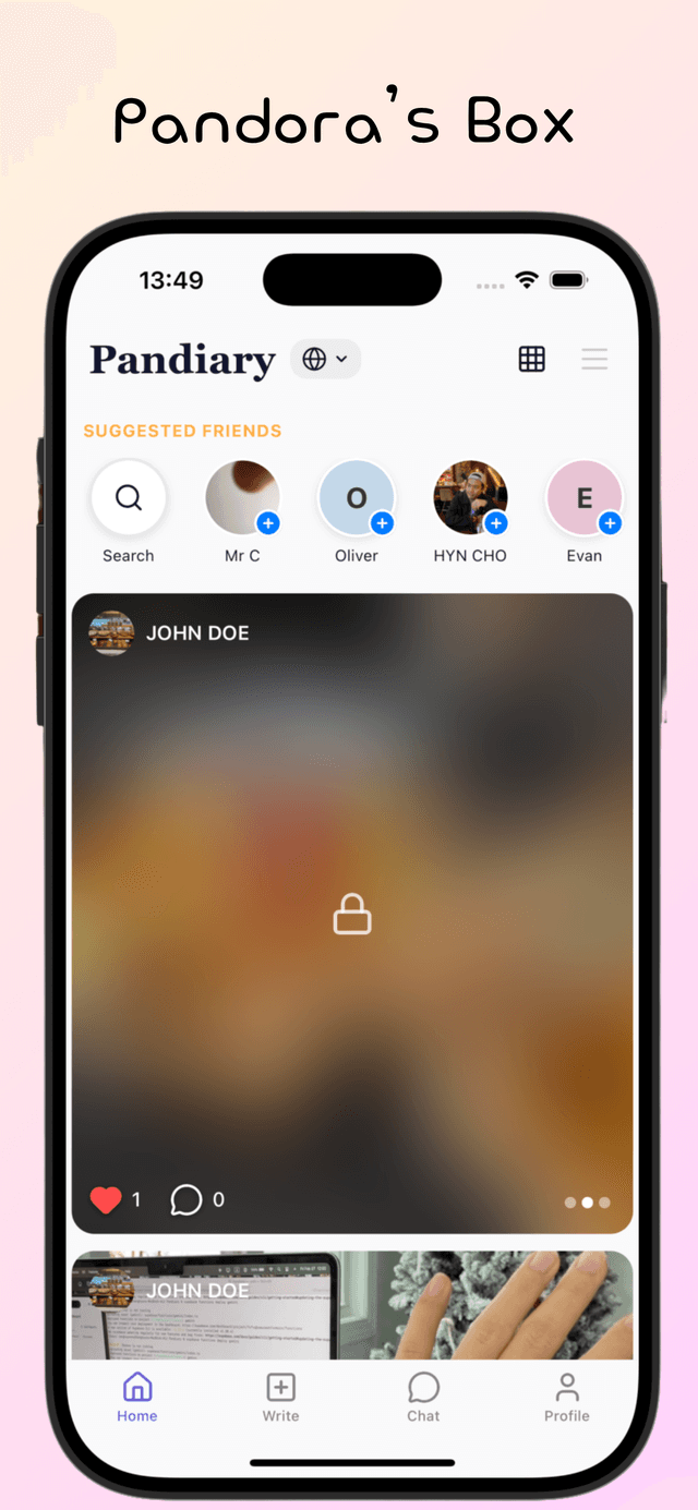 Pandiary app — diary feed