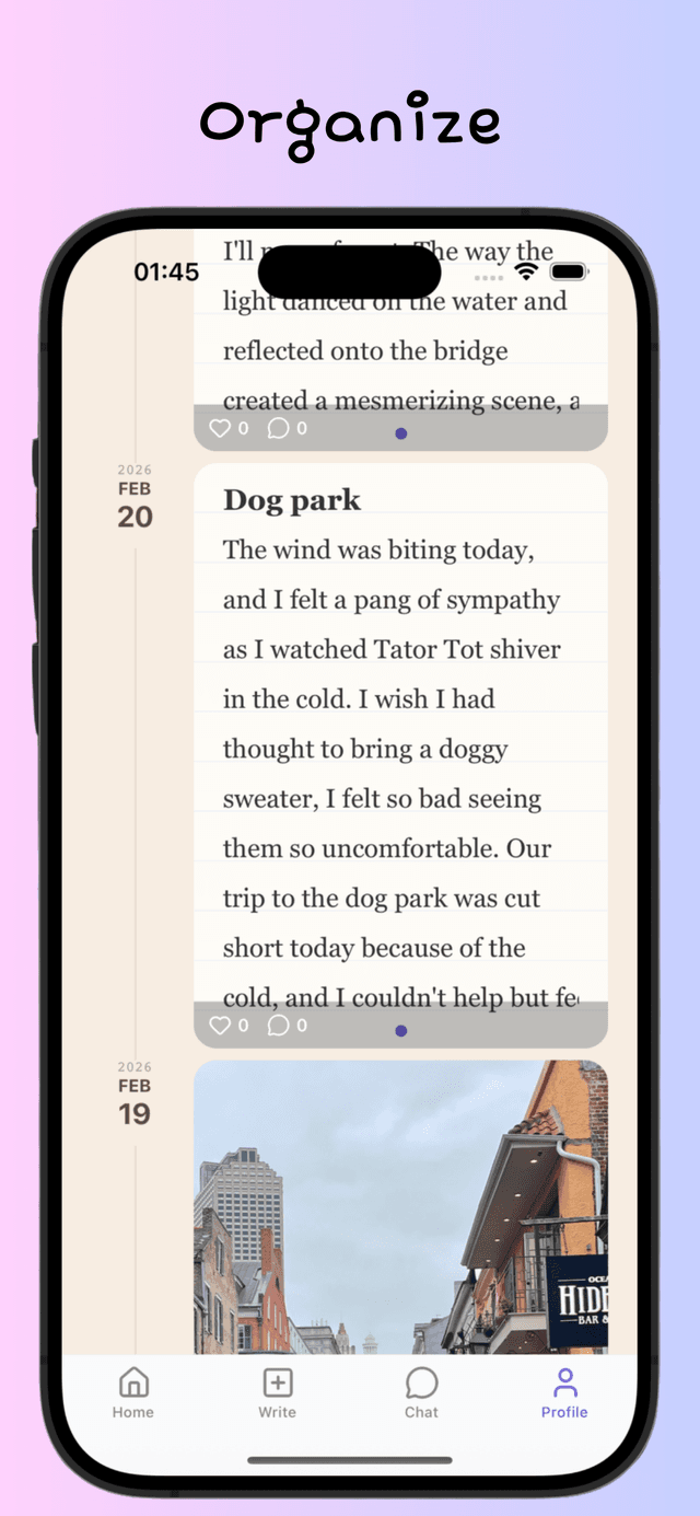 Pandiary app — social features